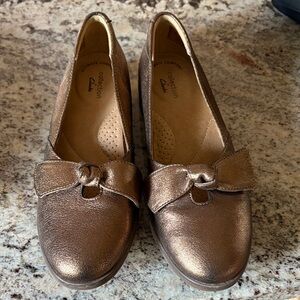 Clarks Metallic Bronze Flats with Bow